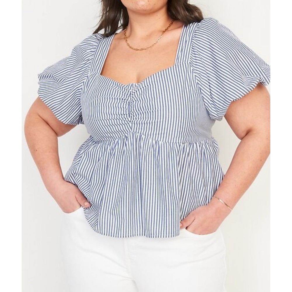 Old Navy‎ Shirt Womens 3XL Blue NEW Smocked Babydoll Beach Coastal Nautical